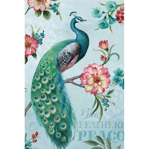 Blue Feathered Peacock I Gold Ornate Wood Framed Art Print with Double Matting by Audit, Lisa