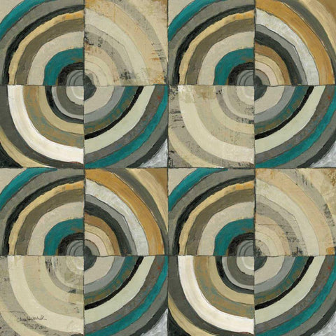 The Center II Abstract Turquoise Black Ornate Wood Framed Art Print with Double Matting by Warrick, Cheryl