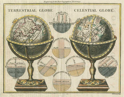 Antique Globes Black Ornate Wood Framed Art Print with Double Matting by Wild Apple Portfolio