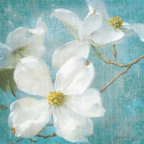 Indiness Blossom Square Vintage I White Modern Wood Framed Art Print by Nai, Danhui