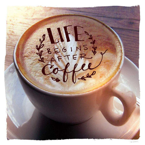 Life Begins After Coffee White Modern Wood Framed Art Print with Double Matting by Schlabach, Sue