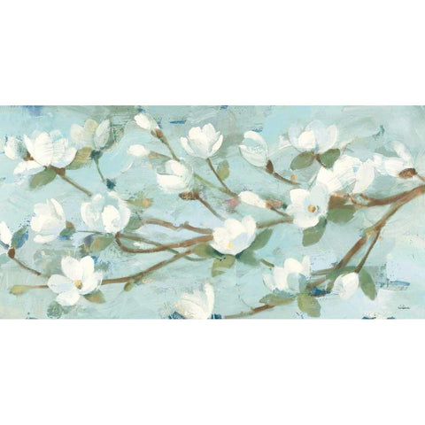 Magnolia Branch Gold Ornate Wood Framed Art Print with Double Matting by Hristova, Albena