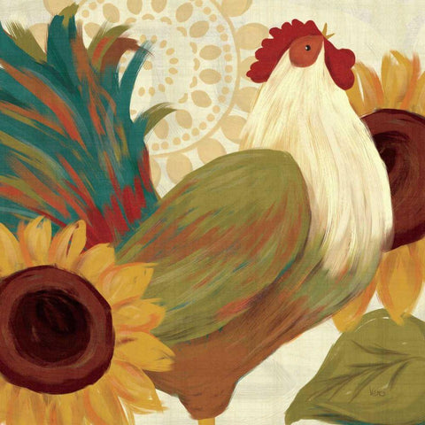 Spice Roosters I Black Ornate Wood Framed Art Print with Double Matting by Charron, Veronique