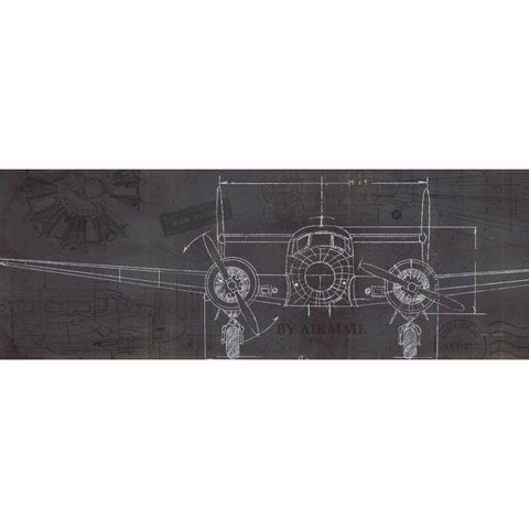 Plane Blueprint IV Black Modern Wood Framed Art Print by Fabiano, Marco