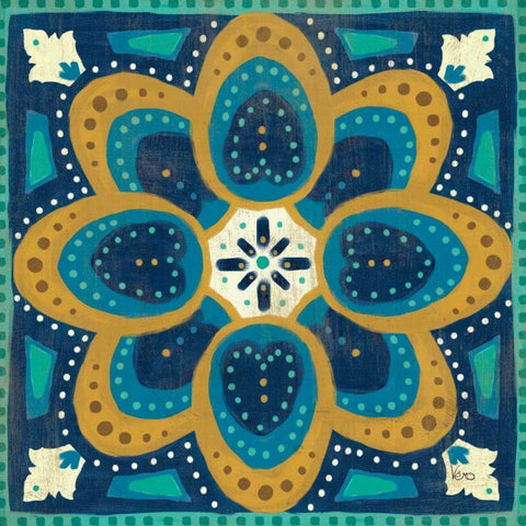 Proud as a Peacock Tile I Gold Ornate Wood Framed Art Print with Double Matting by Charron, Veronique