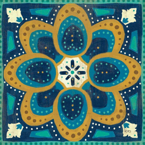 Proud as a Peacock Tile I Black Ornate Wood Framed Art Print with Double Matting by Charron, Veronique
