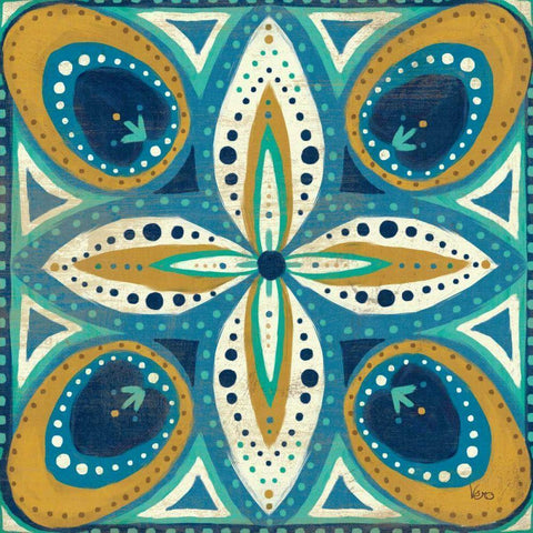 Proud as a Peacock Tile II Gold Ornate Wood Framed Art Print with Double Matting by Charron, Veronique