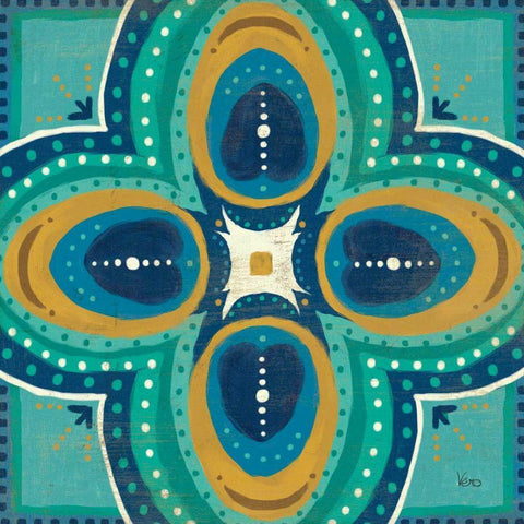 Proud as a Peacock Tile IV Black Ornate Wood Framed Art Print with Double Matting by Charron, Veronique
