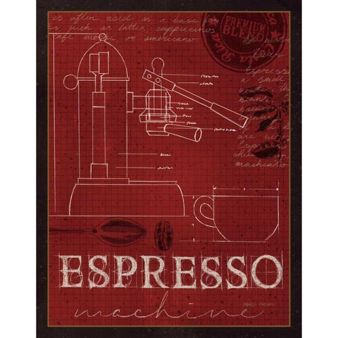 Coffee Blueprint IV v2 White Modern Wood Framed Art Print by Fabiano, Marco