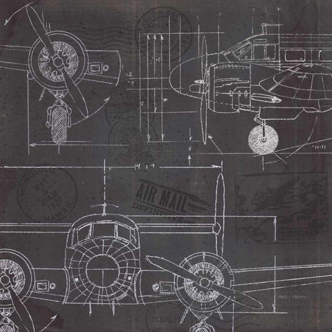 Plane Blueprint III Black Modern Wood Framed Art Print with Double Matting by Fabiano, Marco