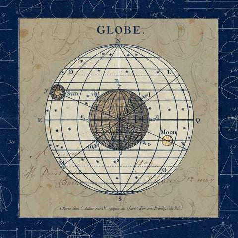 Globe Blue White Modern Wood Framed Art Print with Double Matting by Schlabach, Sue