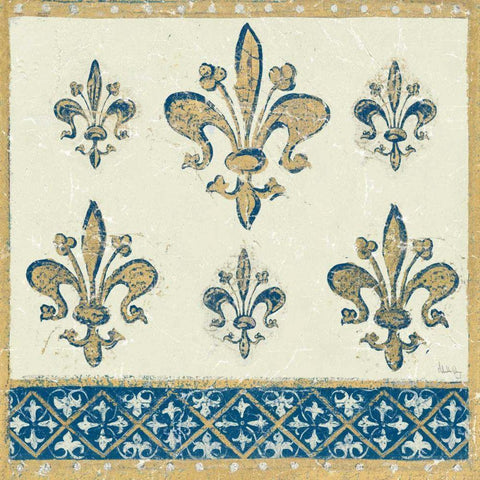 Regal Fleur de Lis Indigo and Cream White Modern Wood Framed Art Print by Meloushka Designs