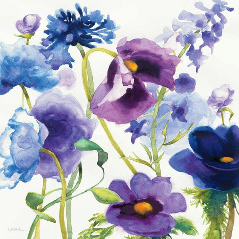 Blue and Purple Mixed Garden I Black Ornate Wood Framed Art Print with Double Matting by Novak, Shirley