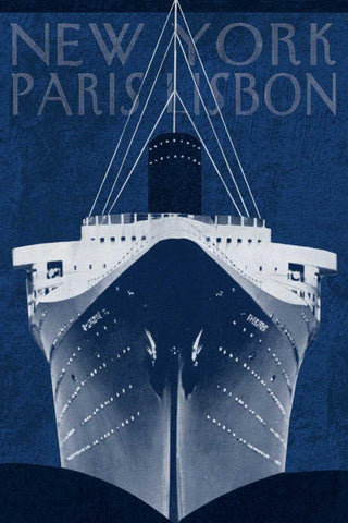 Passage Atlantique Blueprint White Modern Wood Framed Art Print with Double Matting by Wild Apple Portfolio