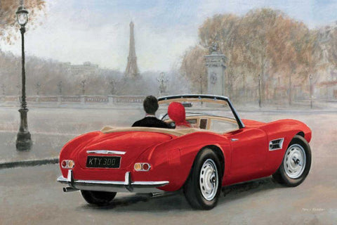 A Ride in Paris III Red Car Black Ornate Wood Framed Art Print with Double Matting by Fabiano, Marco