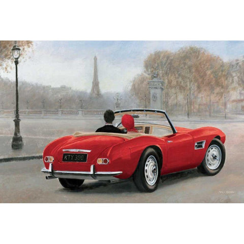 A Ride in Paris III Red Car Black Modern Wood Framed Art Print with Double Matting by Fabiano, Marco
