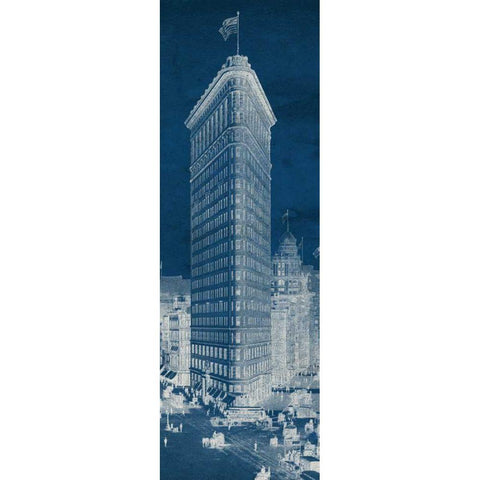 Flat Iron 1909 Blueprint Panel Gold Ornate Wood Framed Art Print with Double Matting by Wild Apple Portfolio