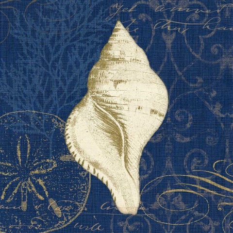 Coastal Moonlight IV Teal Center Gold Ornate Wood Framed Art Print with Double Matting by Pela Studio
