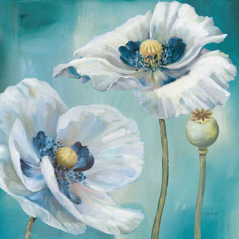 Teal Dance II White Modern Wood Framed Art Print with Double Matting by Audit, Lisa