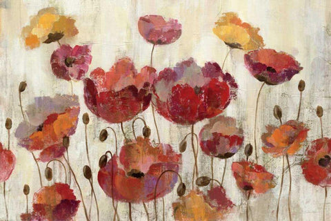 Poppies in the Rain Black Ornate Wood Framed Art Print with Double Matting by Vassileva, Silvia