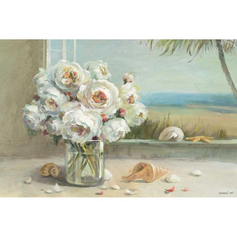 Coastal Roses v.2  White Modern Wood Framed Art Print by Nai, Danhui