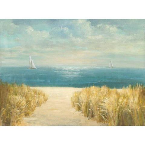 Seascape with Boat Black Modern Wood Framed Art Print by Danhui, Nai