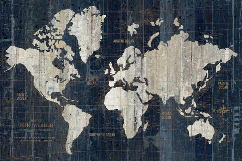 Old World Map Blue White Modern Wood Framed Art Print with Double Matting by Wild Apple Portfolio