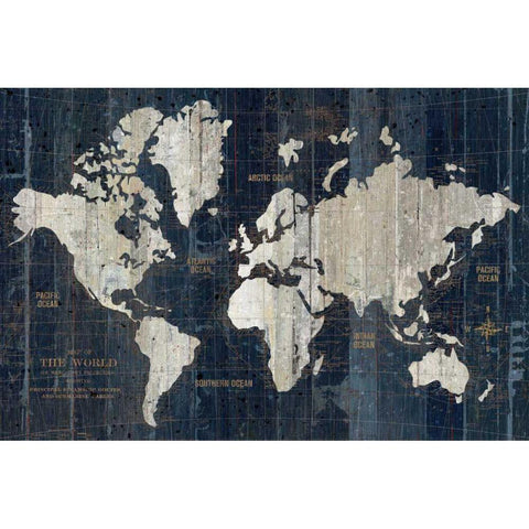 Old World Map Blue Black Modern Wood Framed Art Print with Double Matting by Wild Apple Portfolio