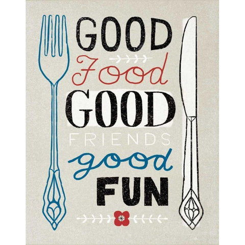 Good Food Friends Fun Black Modern Wood Framed Art Print with Double Matting by Towne, Oliver
