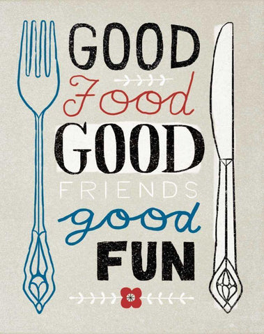 Good Food Friends Fun Black Ornate Wood Framed Art Print with Double Matting by Towne, Oliver