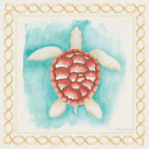 Coastal Mist Sea Turtle White Modern Wood Framed Art Print with Double Matting by DeNeige, Elyse