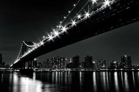 Manhattan Bridge White Modern Wood Framed Art Print with Double Matting by Gendreau, Katherine