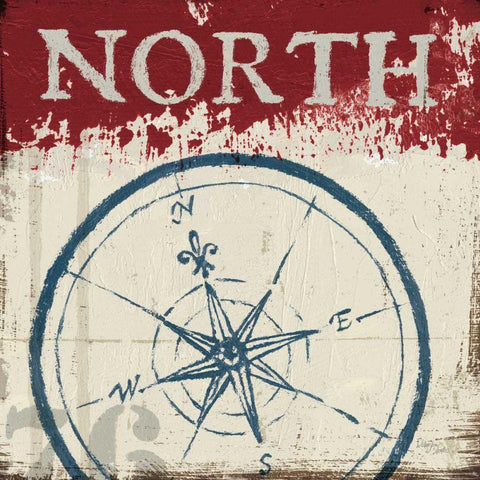 Nautical I Red Black Ornate Wood Framed Art Print with Double Matting by Wellington Studio