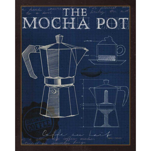 Coffee Blueprint II Indigo Black Modern Wood Framed Art Print with Double Matting by Fabiano, Marco