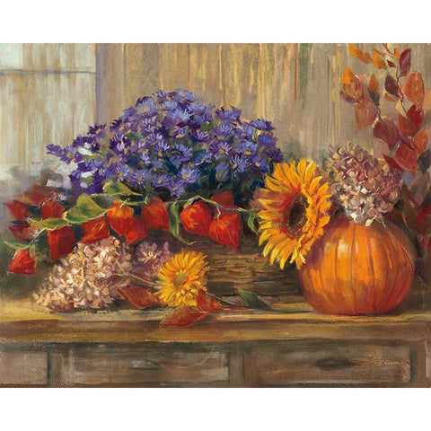 October Still Life White Modern Wood Framed Art Print by Rowan, Carol