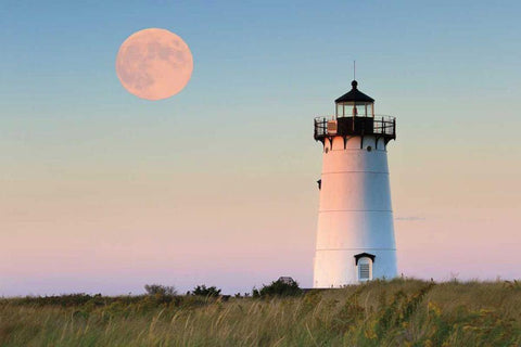 Moon over Marthas Vineyard White Modern Wood Framed Art Print with Double Matting by Gendreau, Katherine