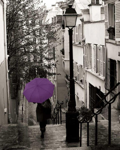 Paris Stroll II Purple Umbrella White Modern Wood Framed Art Print with Double Matting by Schlabach, Sue