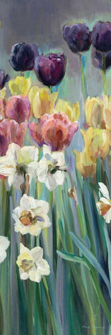 Grape Tulips Panel I White Modern Wood Framed Art Print with Double Matting by Hageman, Marilyn