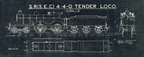 Train Blueprint II Black White Modern Wood Framed Art Print with Double Matting by Wild Apple Portfolio