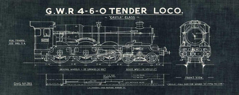 Train Blueprint III Black Black Ornate Wood Framed Art Print with Double Matting by Wild Apple Portfolio