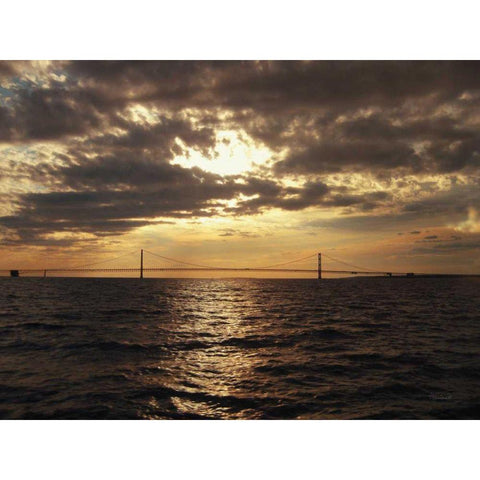 Mackinac Bridge Sunset White Modern Wood Framed Art Print by Marshall, Laura