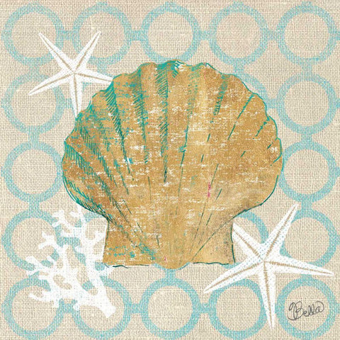 Beach Linen Shell White Modern Wood Framed Art Print by Studio Bella