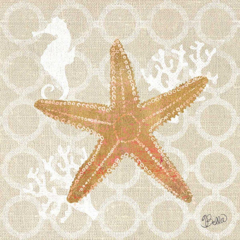 Beach Linen Starfish White Modern Wood Framed Art Print with Double Matting by Studio Bella