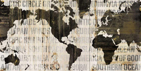 Crate World Map Neutral Black Ornate Wood Framed Art Print with Double Matting by Schlabach, Sue