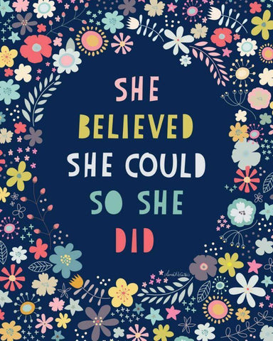 Floral Quote I Indigo White Modern Wood Framed Art Print with Double Matting by McCartan, Lamai