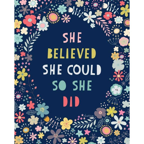 Floral Quote I Indigo Gold Ornate Wood Framed Art Print with Double Matting by McCartan, Lamai