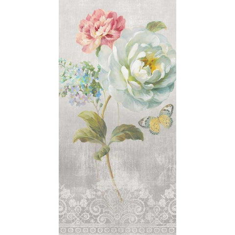 Textile Floral Panel I Gold Ornate Wood Framed Art Print with Double Matting by Nai, Danhui