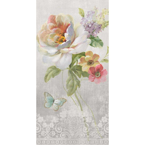 Textile Floral Panel II White Modern Wood Framed Art Print by Nai, Danhui