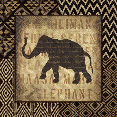 African Wild Elephant Border Gold Ornate Wood Framed Art Print with Double Matting by Wild Apple Portfolio