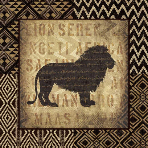 African Wild Lion Border Black Ornate Wood Framed Art Print with Double Matting by Wild Apple Portfolio